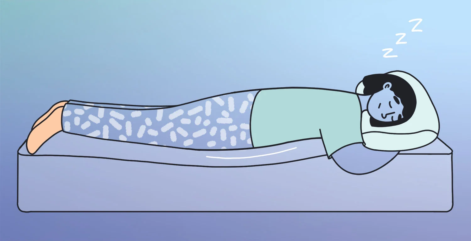 Cartoon of a woman sleeping on a sagging mattress Cartoon of a woman sleeping on a sagging mattress