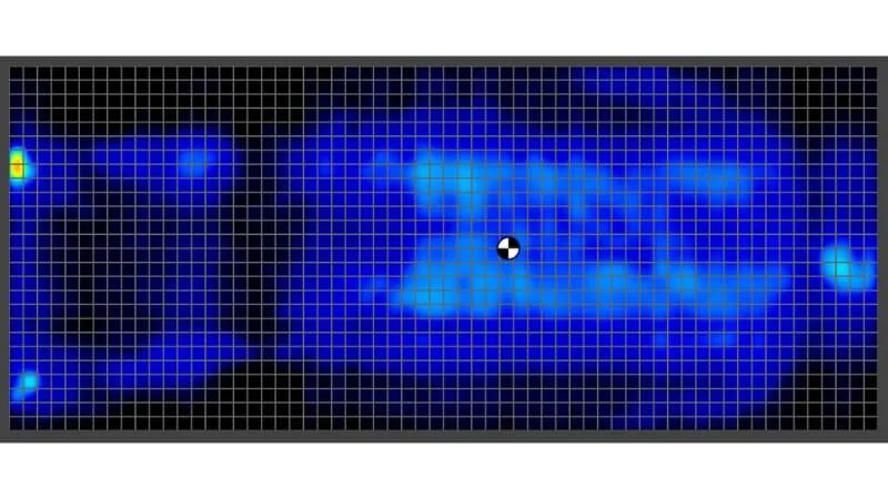 Our pressure map test results for the Nolah Original mattress when an heavy-weighing tester is resting on their back