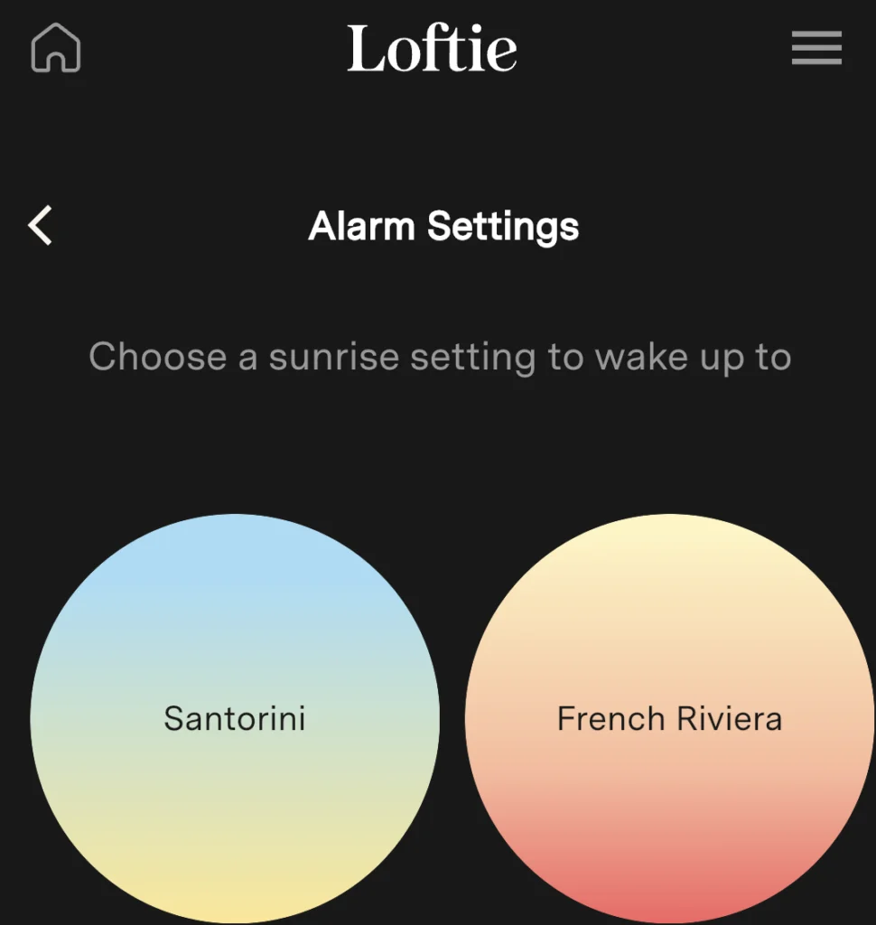 loftie alarm options 1