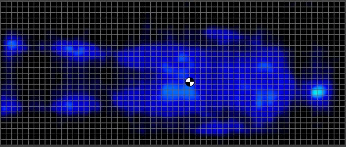 Pressure map of a back sleeping lightweight tester on the Leesa Original mattress