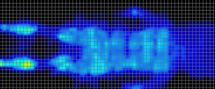 A pressure map from an average-weight back sleeper on the Helix Midnight. There is no worrisome pressure buildup.