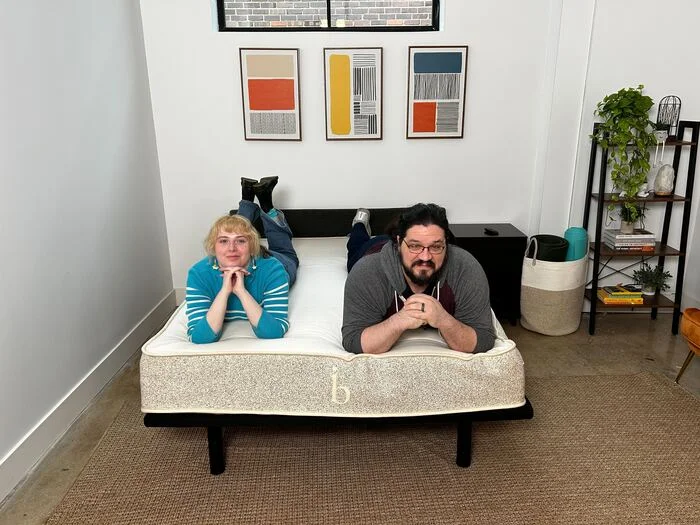 two testers posing on the birch natural mattress
