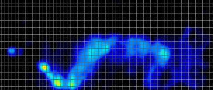 Pressure map of a average side sleeper on the Leesa Sapira Chill Hybrid mattress.