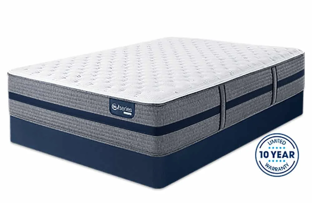 Serta iSeries Hybrid 2019 Collection – Everything There Is To Know A mattress sits with its warranty information posted.