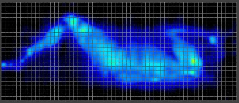 Side sleeping pressure map of a heavyweight tester on the Nectar Luxe Memory Foam Mattress