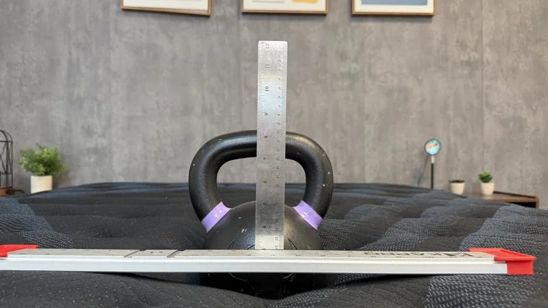 Kettlebell sinkage test on the Beautyrest World Class Mattress