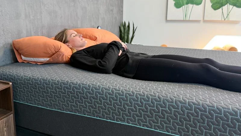 Back sleeping on the Tuft & Needle Mint Hybrid Mattress