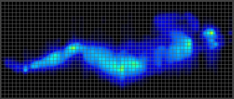 Side sleeping pressure map of a lightweight tester on the Nectar Luxe Memory Foam Mattress