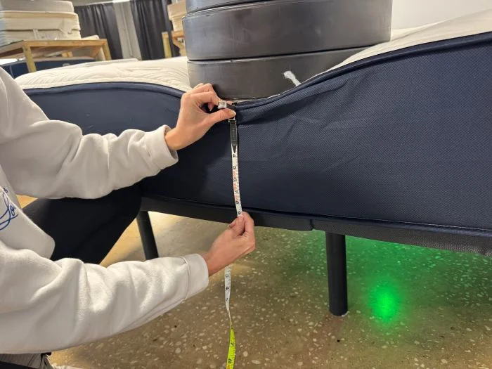 Weights are added to the Big Fig Classic mattress to measure edge support