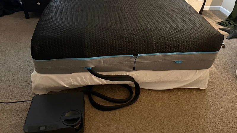 The Chilipad 2.0 set up in our tester's bedroom, with the dock set at the foot of the bed.