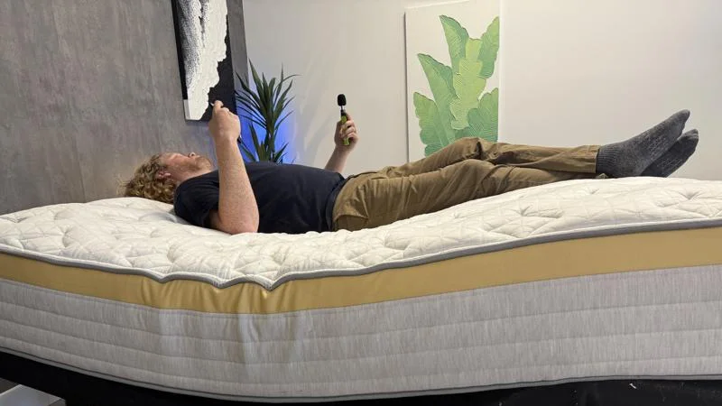 Our tester takes a decibal reading of the Helix Adjustable Base