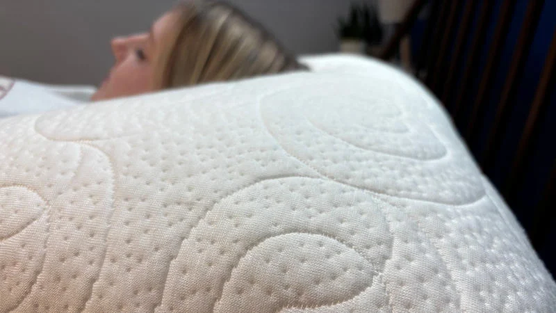 Our tester back sleeping on the Lagoon The Fox Pillow