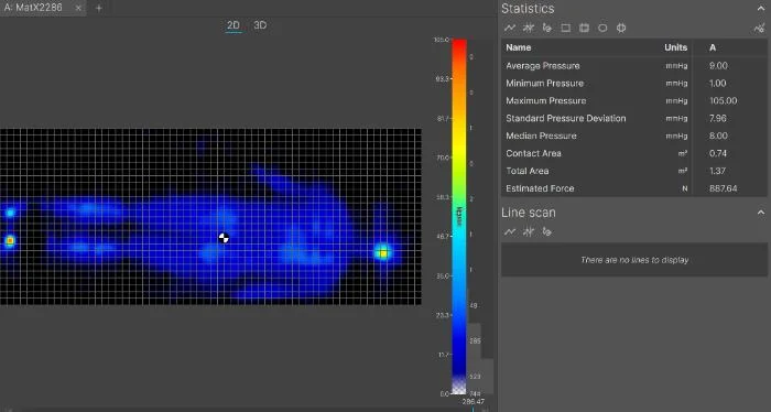 The pressure map readings for an average-weight back sleeper on the CopperFlex Memory Foam mattress.