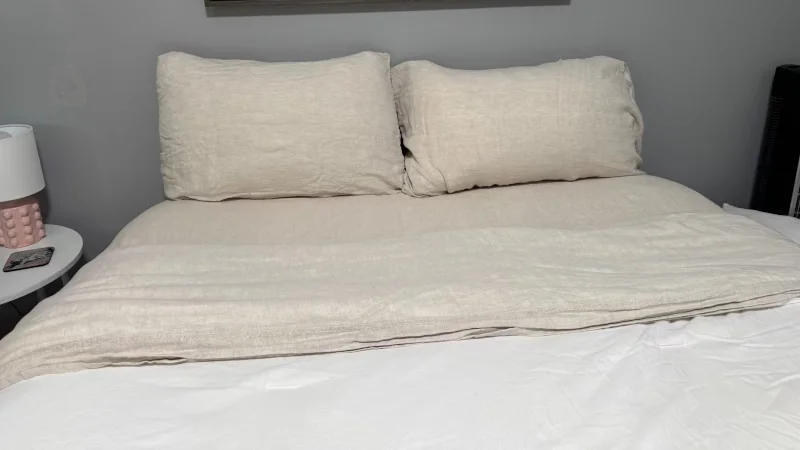 Peacock Alley European Linen Sheets on a bed