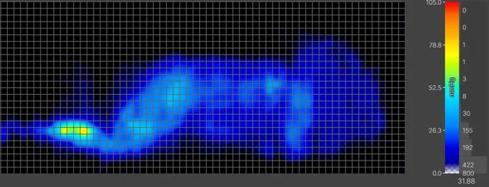 Side-sleeping Pressure map of our average-weight tester on the WinkBed EcoCloud Hybrid Mattress