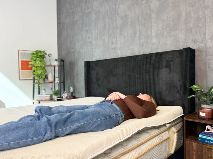 Back sleeping on the Saatva Graphite Memory Foam topper