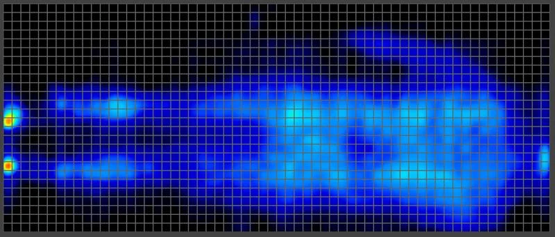 Back sleeping pressure map of a heavyweight tester on the Nectar Luxe Memory Foam Mattress