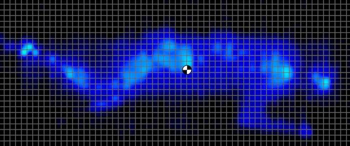 A pressure map from a lightweight side-sleeper on the DreamCloud Classic mattress. 