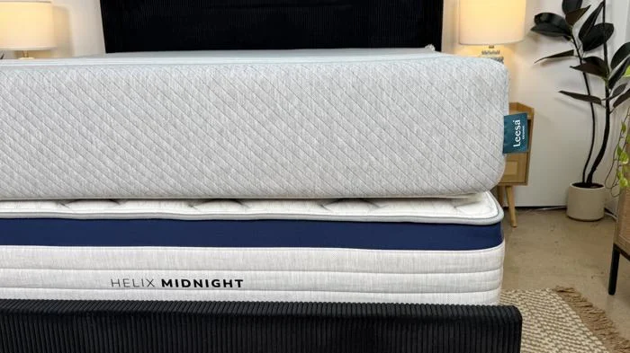 Leesa Original mattress stacked on a Helix Midnight mattress