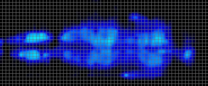 A pressure map from an average-weight back sleeper on the Brooklyn Bedding Signature Hybrid. The map is all blue-green with no elevated pressure spots.