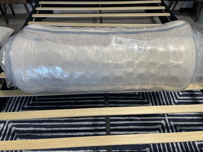 Birch Kids Mattress in the plastic wrap