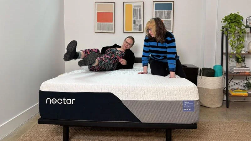 Mel and Livvi pose for photos with the Nectar Luxe Memory Foam Mattress