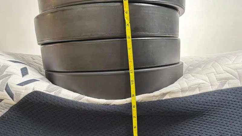 Measuring the deflection of weight plates along the edge of the Nectar Luxe Memory Foam Mattress