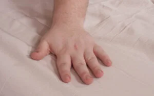 Parachute Sateen Sheets Feeling A hand brushes across the Parachute Sateen Sheets.