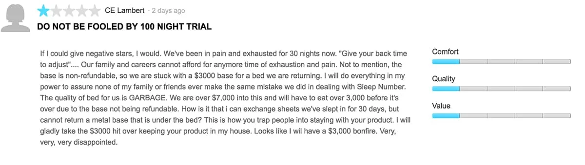 sleep number complaint