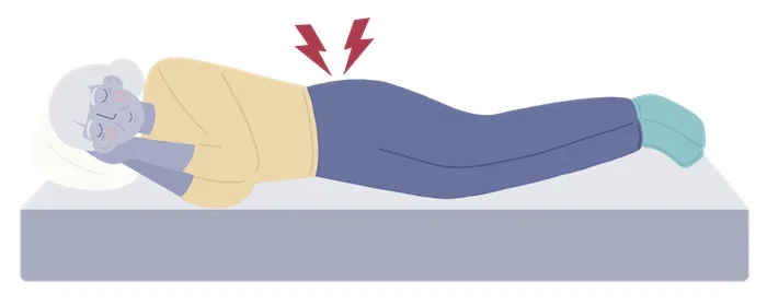 An illustration of an elderly woman sleeping with hip pain