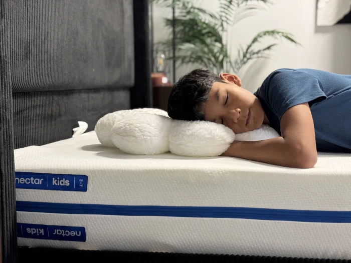 Our young tester sleeps on a Nectar Kids Mattress