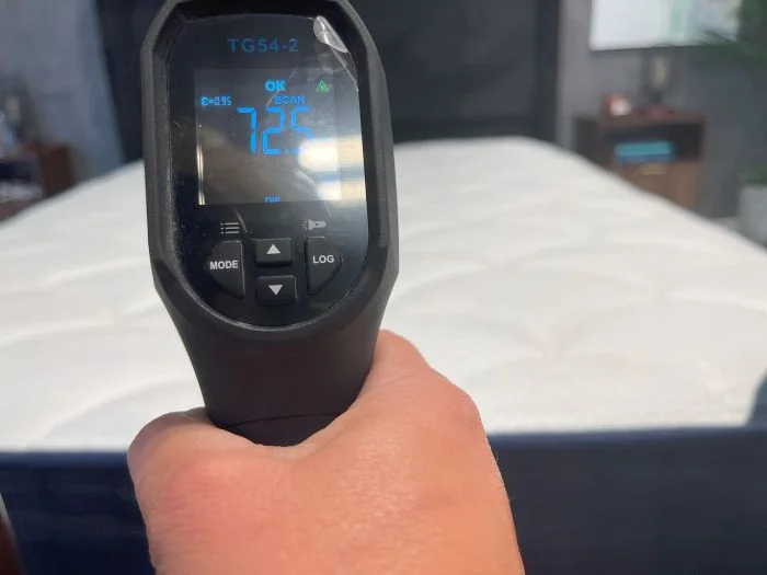 Temperature gun reading on the DreamCloud Memory Foam Mattress