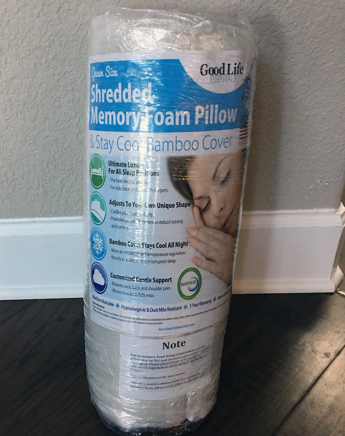 GoodLifeEssentialsShreddedMemoryFoamPillowReviewPackage