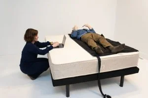 Heavy tester using the pressure map to determine the pressure relief of the Birch Natural mattress