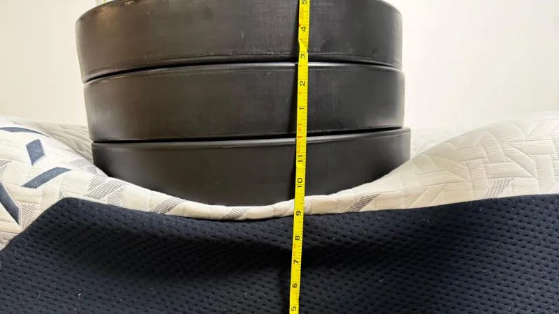 Measuring the deflection of weight plates along the edge of the Nectar Luxe Memory Foam Mattress