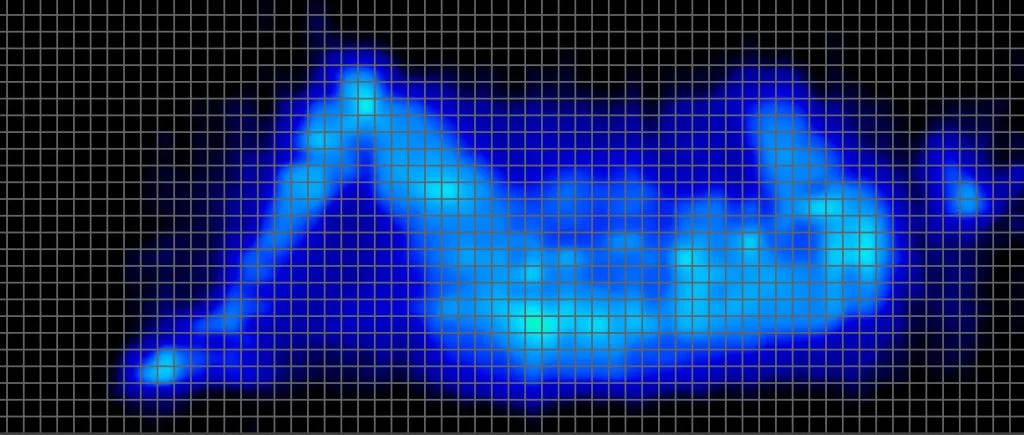 Pressure map image taken from a heavy side sleeper testing out The WinkBed