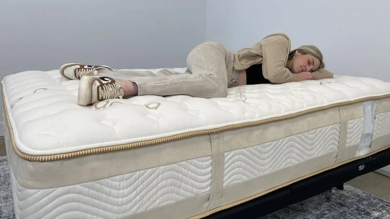 Product tester on the Saatva Rx Mattress
