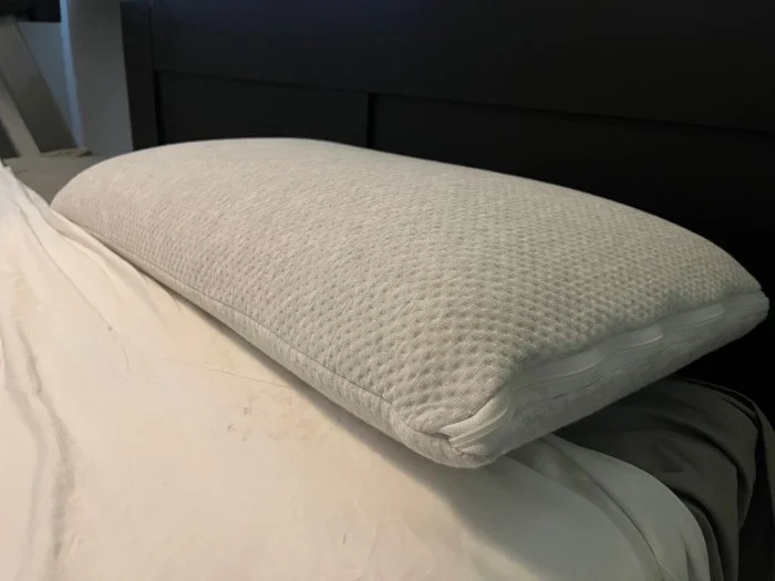 A side view of a Brooklyn Bedding Latex Pillow