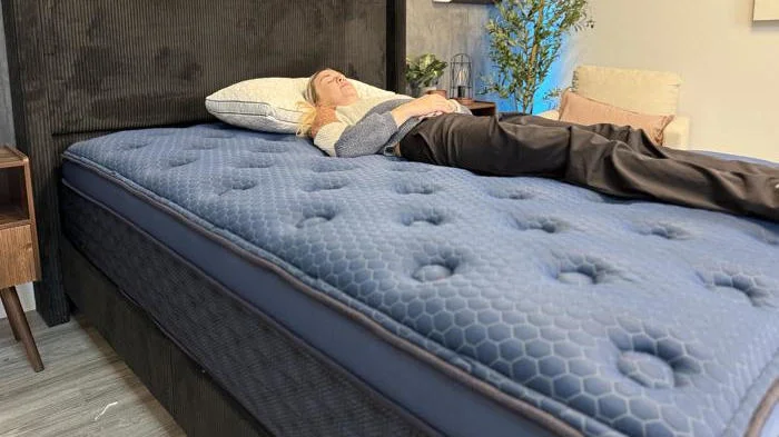 Our tester back sleeping on the Brooklyn Bedding Signature Hybrid Mattress