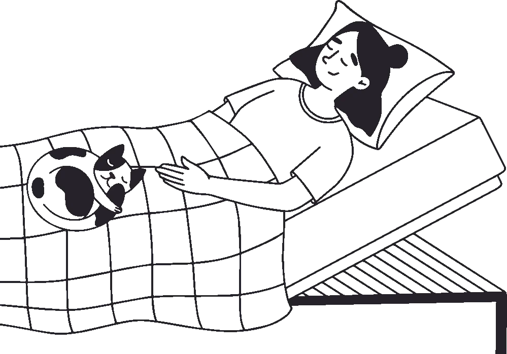 woman in an adjustable bed with her cat